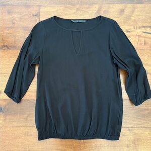 Zara Black Blouse with Keyhole Neckline Lantern Sleeves